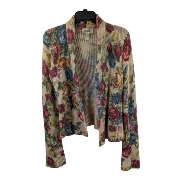 Lucky Brand Floral Cardigan – Wool Mohair Blend Size M Romantic Cozy - Picture 1 of 3